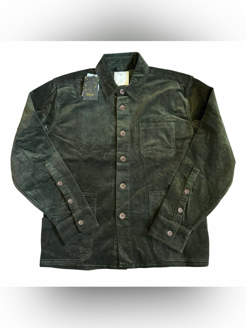 Percival Men’s Corduroy Overshirt Jacket Button Shacket Sz XL Green Workwear NWT